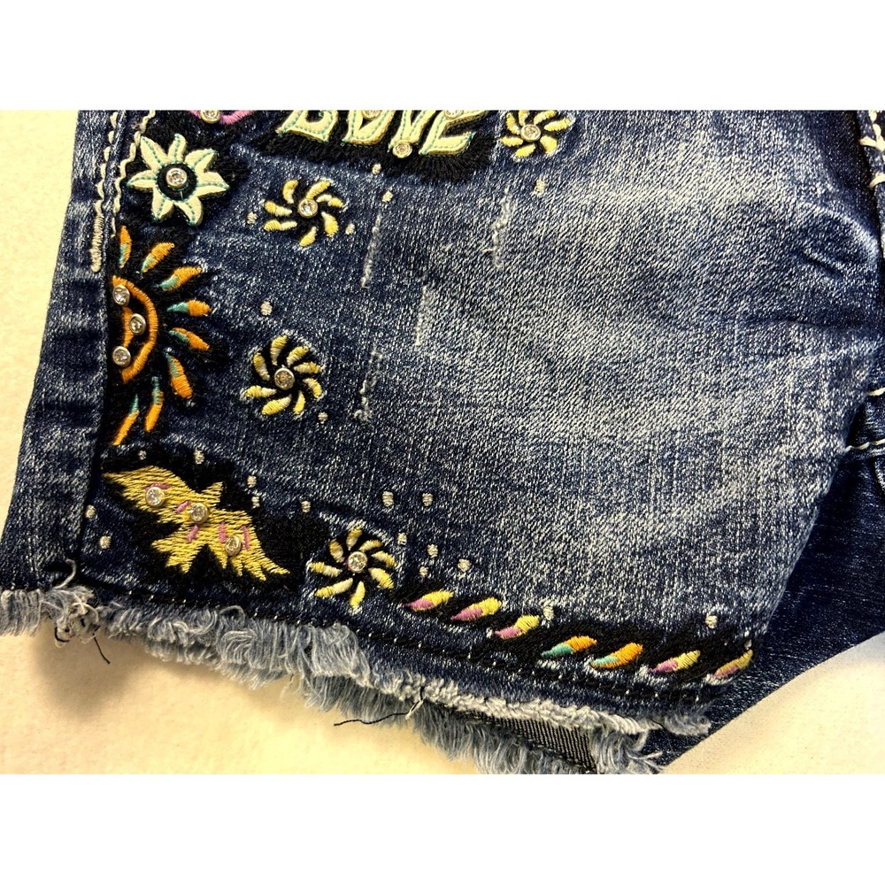 Miss Me Embellished Embroidered Cutoff Denim Shorts Distressed Girls Size 14 - Picture 7 of 15